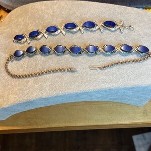 Thermoset Blue and Silver Women's Necklace and Bracelet Set